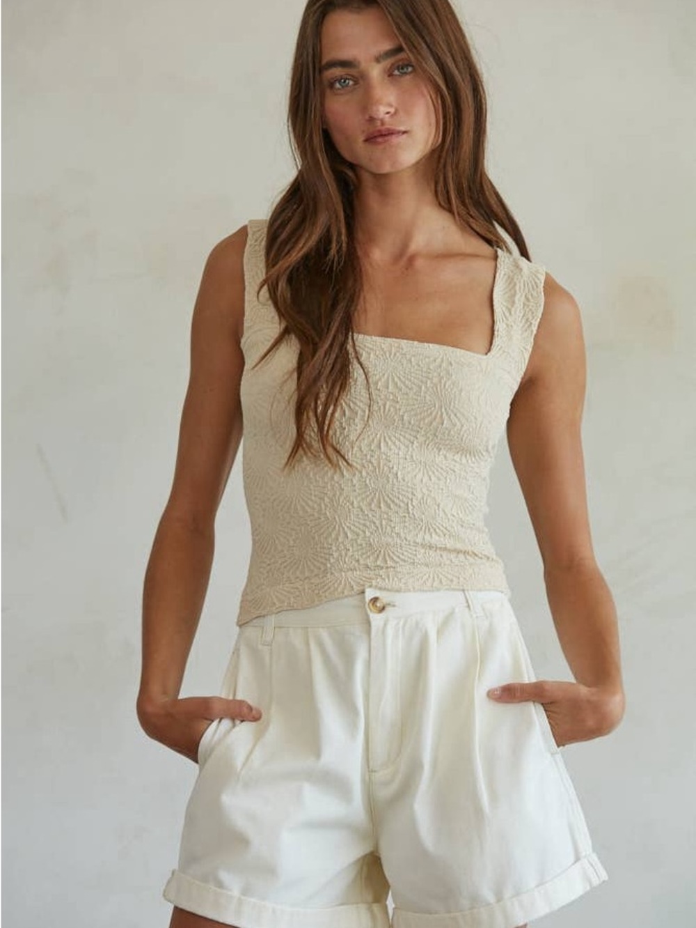 By Together-L 5597 | Cotton Plated from relaxed fit wide leg shorts